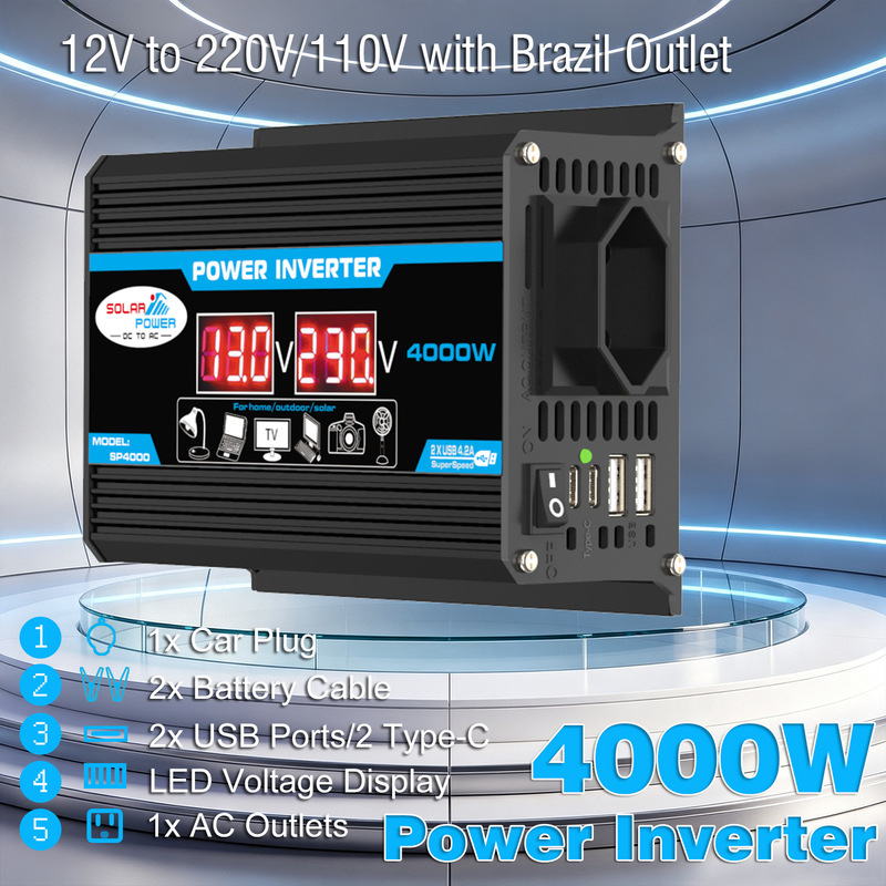Inverter 12V to 220V/110V 300W Smart Car Cross-Border Standard 4000W Converter USB Dual Type-C Inverter 12V to 220V/110V 300W Smart Car Cross-Border Standard 4000W Converter USB Dual Type-C