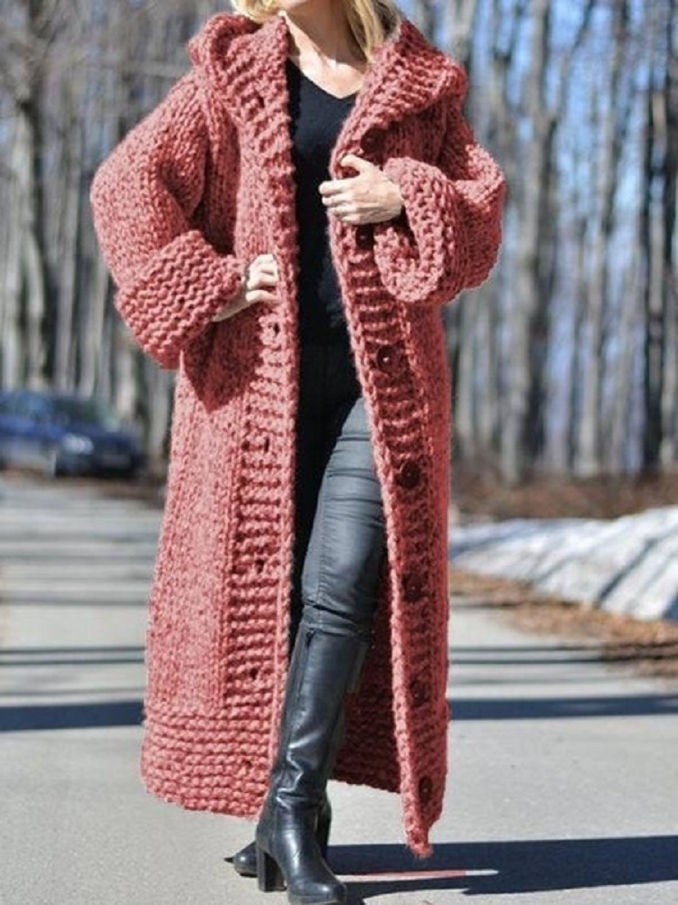 Cárdigan con capucha de punto largo para mujer, estilo europeo y americano, talla grande, ropa femenina transfronteriza de Amazon 2026