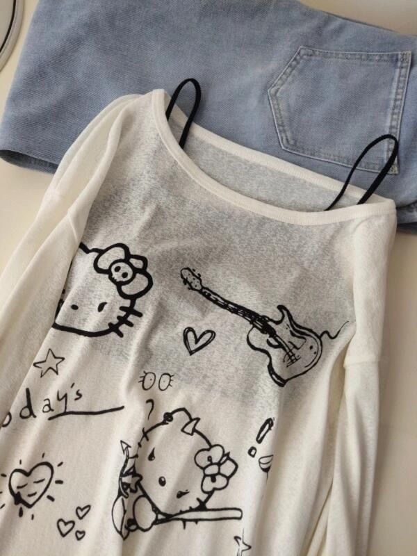 レイジーシルダーキティ微透け長袖Tシャツレディース夏デザインニッチルーズ薄手日焼け止めブラウストップ|undefined