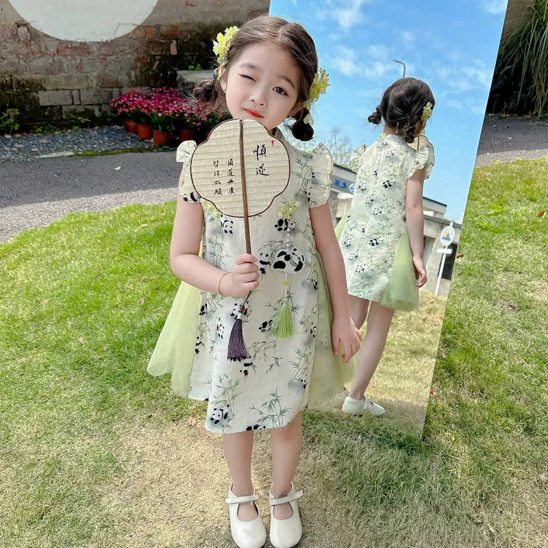 Платье для девочек 2024 новый стиль детская принцесс юбка Hanfu юбка девушка cheongsam летний стиль свежий