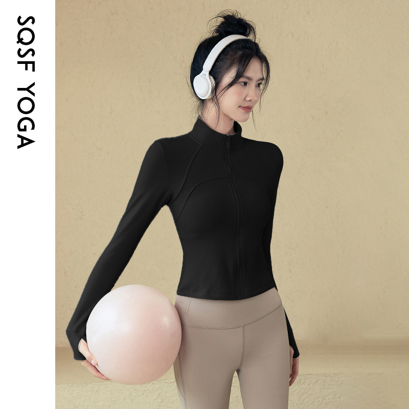 Slim-fit Stand-up Collar Zipper Jacket Women's Fitness Yoga Fleece Tights Women's Fitness Clothes_desvips.com