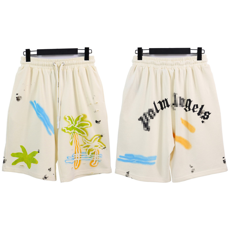 Cross-border European and American Fashion Brand Palm Angel Graffiti Splash Ink Hole Casual Shorts Men's and Women's High Street Beach Sports Shorts