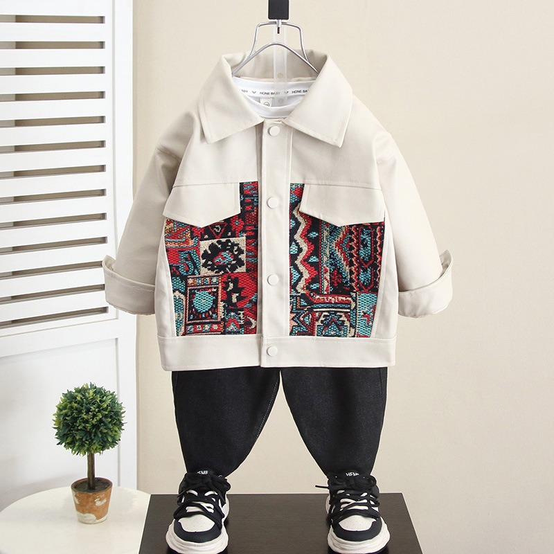 6173 Chaqueta de cuero de estilo occidental para niños modelos de primavera y otoño 2025 nueva ropa para niños chaqueta de estilo étnico de otoño bebé