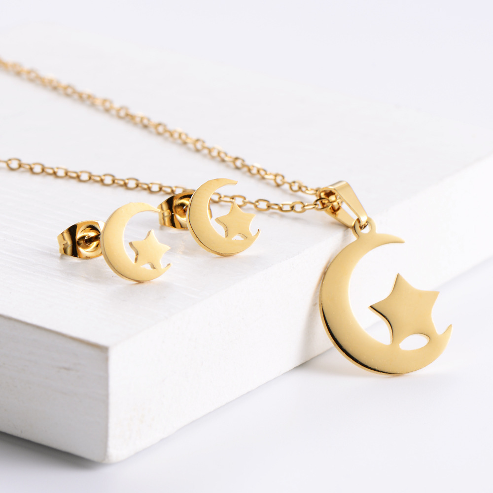 Simple Moon Star Clavicle Chain Earrings Set Wholesale Nihaojewelry
