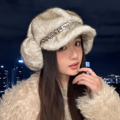 韩版帽子女款秋冬仿水貂毛保暖毛绒帽纯色耳包套装休闲百搭鸭舌帽