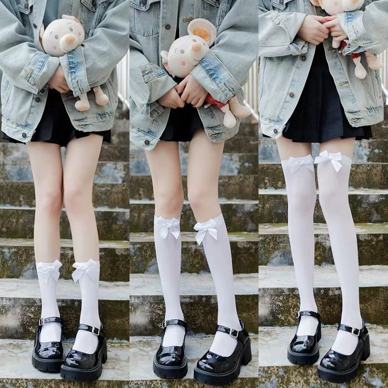 Velvet swan, tights, solid children's knee socks, Lolita style, mid-length