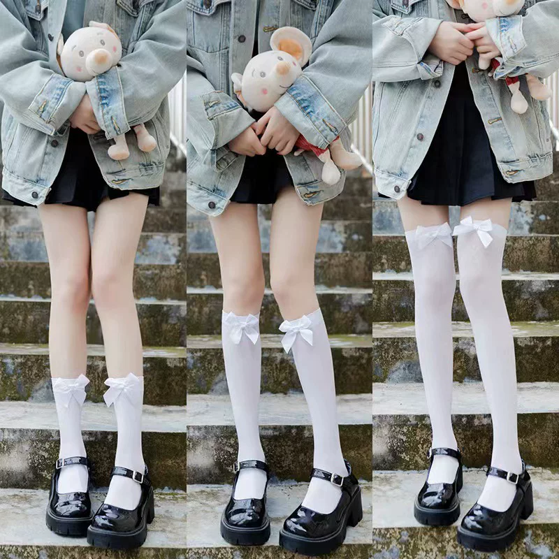 Velvet swan, tights, solid children's knee socks, Lolita style, mid-length