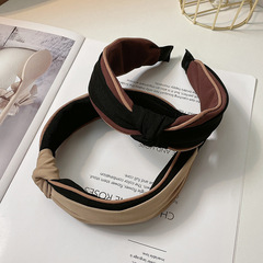 高級感雙層寬邊打結髮箍女新款時尚高顱頂拼接布藝頭箍壓發卡髮飾