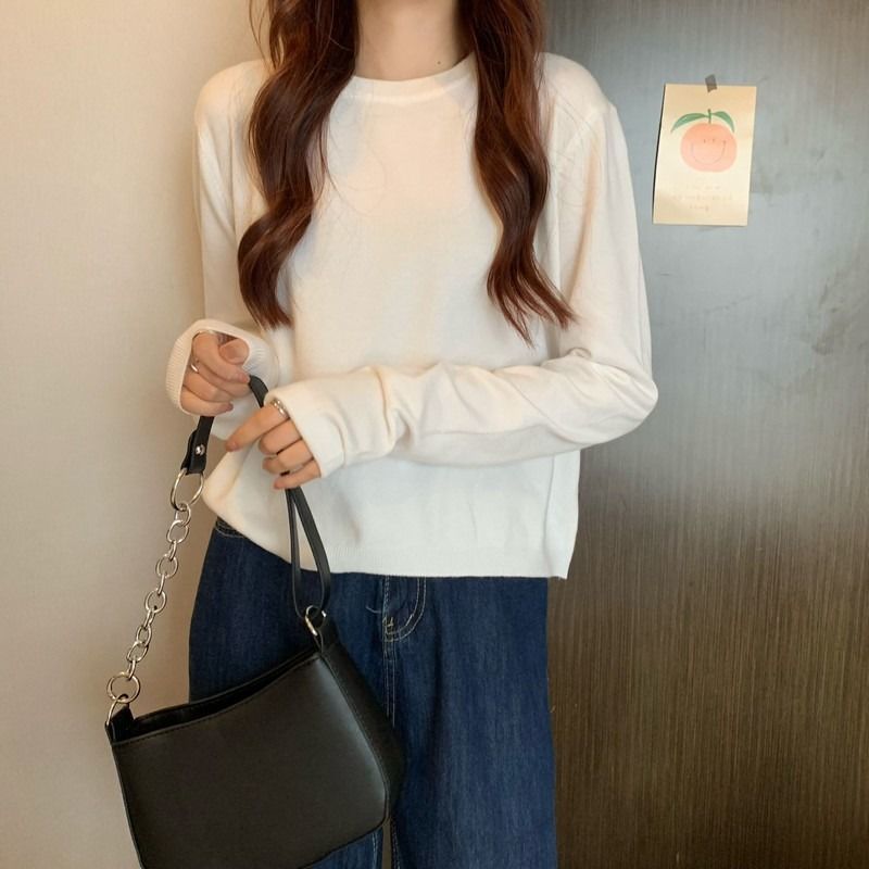 Autumn and Winter 2023 New loose lazy outer knitted sweater design sense niche round neck solid color shirt fashion