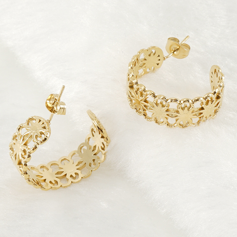 10g Weight PVD Coated Gold Plating Process 1 Pair Fashion Flower Plating 304 Stainless Steel 18K Gold Plated Stainless Steel Earrings