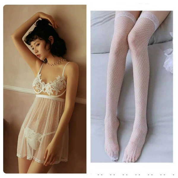 White nightdress+T pants+white net socks