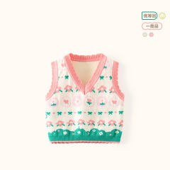 Adorable children's knitted vest with small floral patterns, pure cotton A-class girls' vest, spring and autumn style, baby knitted vest