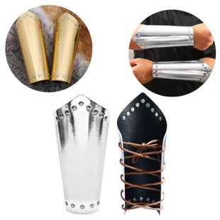 Medieval Silver Gold Wristband Glossy Rivet Leather Protective Gear Knight Stage Cosplay Archery Prop Arm Guard