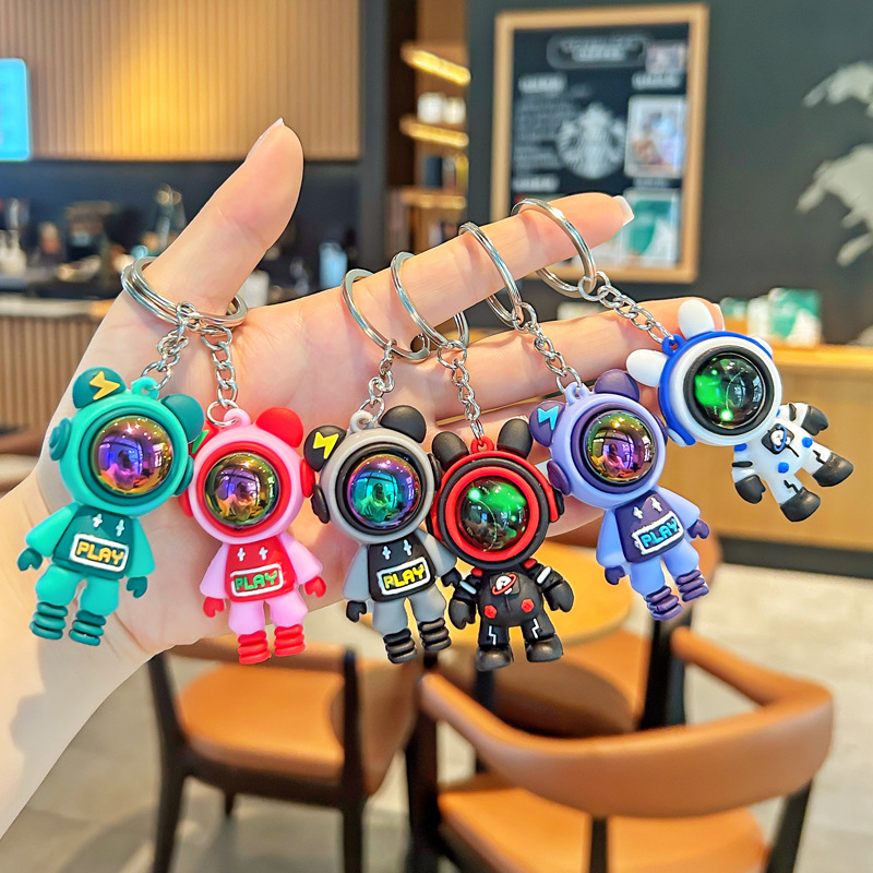 Nuevo astronauta cielo estrellado conejo llavero pvc llavero de goma suave bolsa de pareja colgante de muñeca tridimensional al por mayor