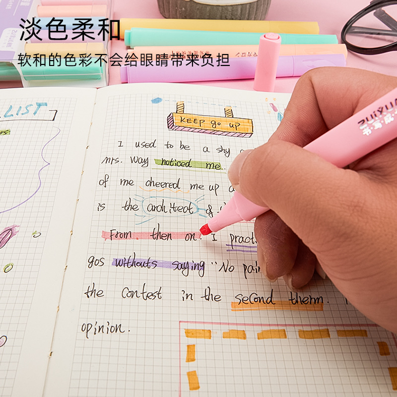 Classroom highlighter bright fluorescent macaron color single-headed triangular rod multi-color soft-tip marking for journal
