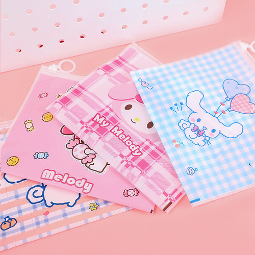 Sanrio Pencil Bag Storage Bag Cartoon Girly Heart Student Cute Ring Zipper Transparent Bag Cute Stationery Convenient