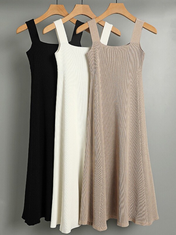 Ice Silk Knitted Waist Suspender Skirt Women's High-End Summer Slim Sleeveless Dress Petite Vest Dress Long Skirt