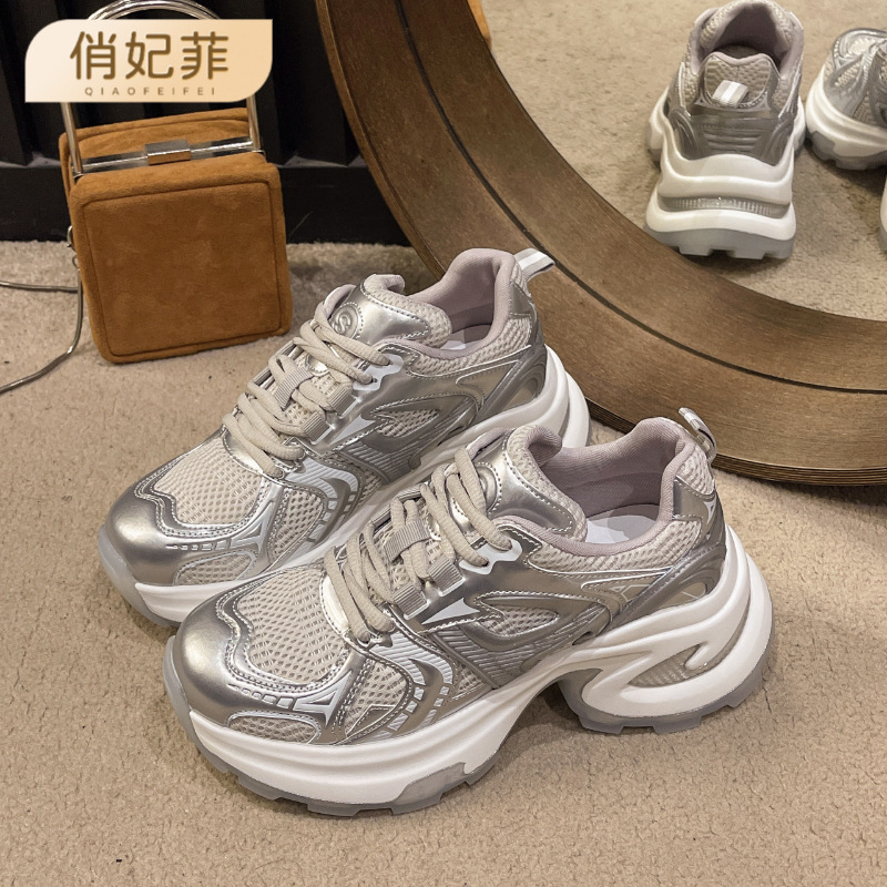 K-Style Niche Lightweight Platform Thick-Soled Dad Shoes for Women 2025 New Running Lace-Up Mesh Sports and Casual Shoes for Women