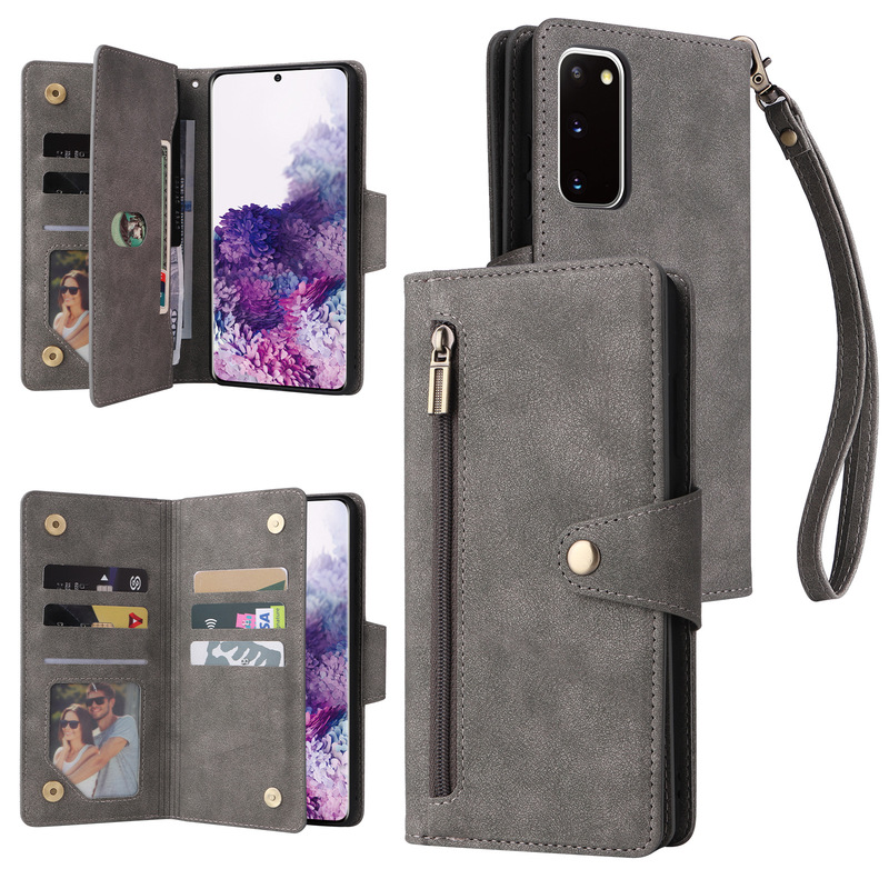 For Samsung S23 mobile phone case rivet buckle card wallet leather case S22 Dream Nine card zipper drop-proof protective case