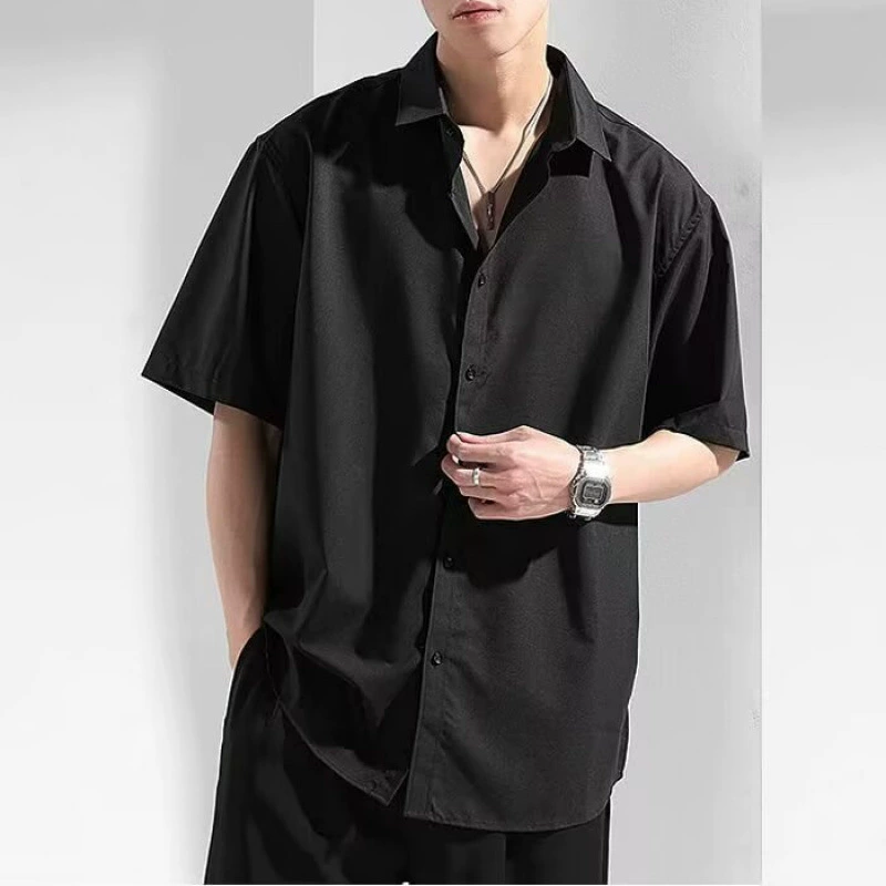 Новая летняя белая рубашка с короткими рукавами, тонкая свободная модная брендовая мужская красивая эластичная повседневная летняя драпированная рубашка
