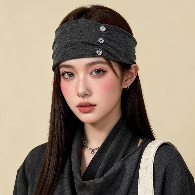 High-Elastic Pleated Buttoned Headband for Women, Suitable for Dormitory Daily Use, Versatile Wide-Brimmed Knitted Headband for Face Washing High-Elastic Pleated Buttoned Headband for Women, Suitable for Dormitory Daily Use, Versatile Wide-Brimmed Knitted Headband for Face Washing