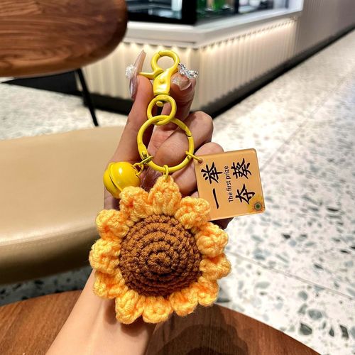 Pendant doll plush crocheted sunflower knitted finished product orange creative keychain diy wholesale