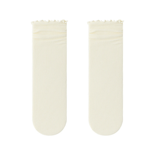Socks for Women - Summer Cuff-Edge Ice Silk Thin Folded Socks with Mushroom Edge Lace - Versatile Lace Socks - Medium Calf Socks - Zhuji Socks