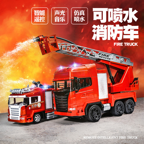 Cross-border hot selling children's remote control electric fire truck, one-touch water spray sound and light toy car, boy's remote control toy