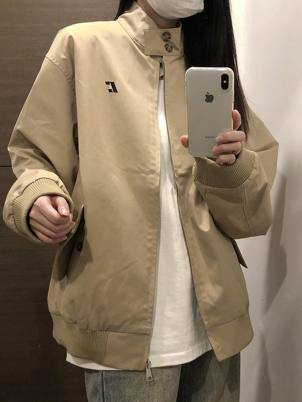 American Retro khaki Harrington Baseball Suit Men's Spring and Autumn Antique vintage Coat Lapel Bomber Jacket
