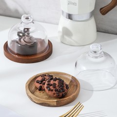 跨境玻璃罩点心盘迷你甜品碟蛋糕托盘酒店派对木质高级感糕点摆盘