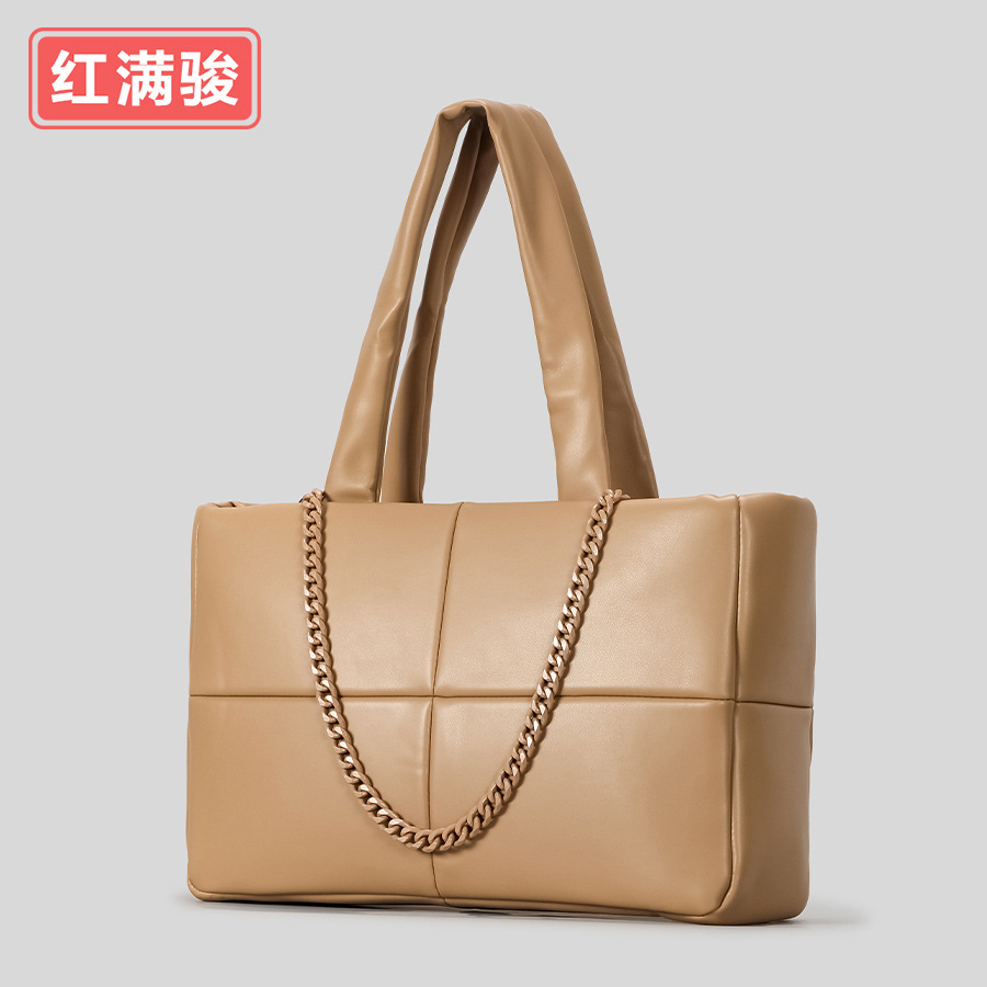 新款时尚百高级感大容量托特包PU羽绒包棉菱格手提包女通勤单肩包