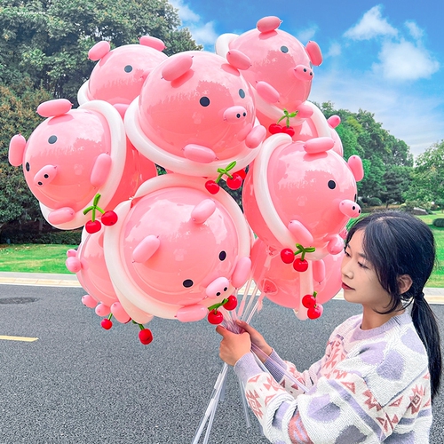 Internet celebrity luminous pig balloon children's air inflatable pig head balloon pink pig handheld outdoor photo stall