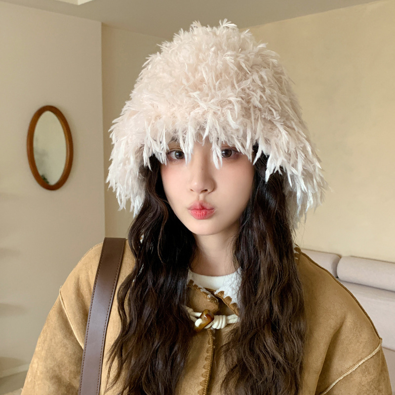 冬季欧美帽子女款长毛绒嘻哈风渔夫帽护耳加厚保暖盆帽时尚毛绒帽|undefined