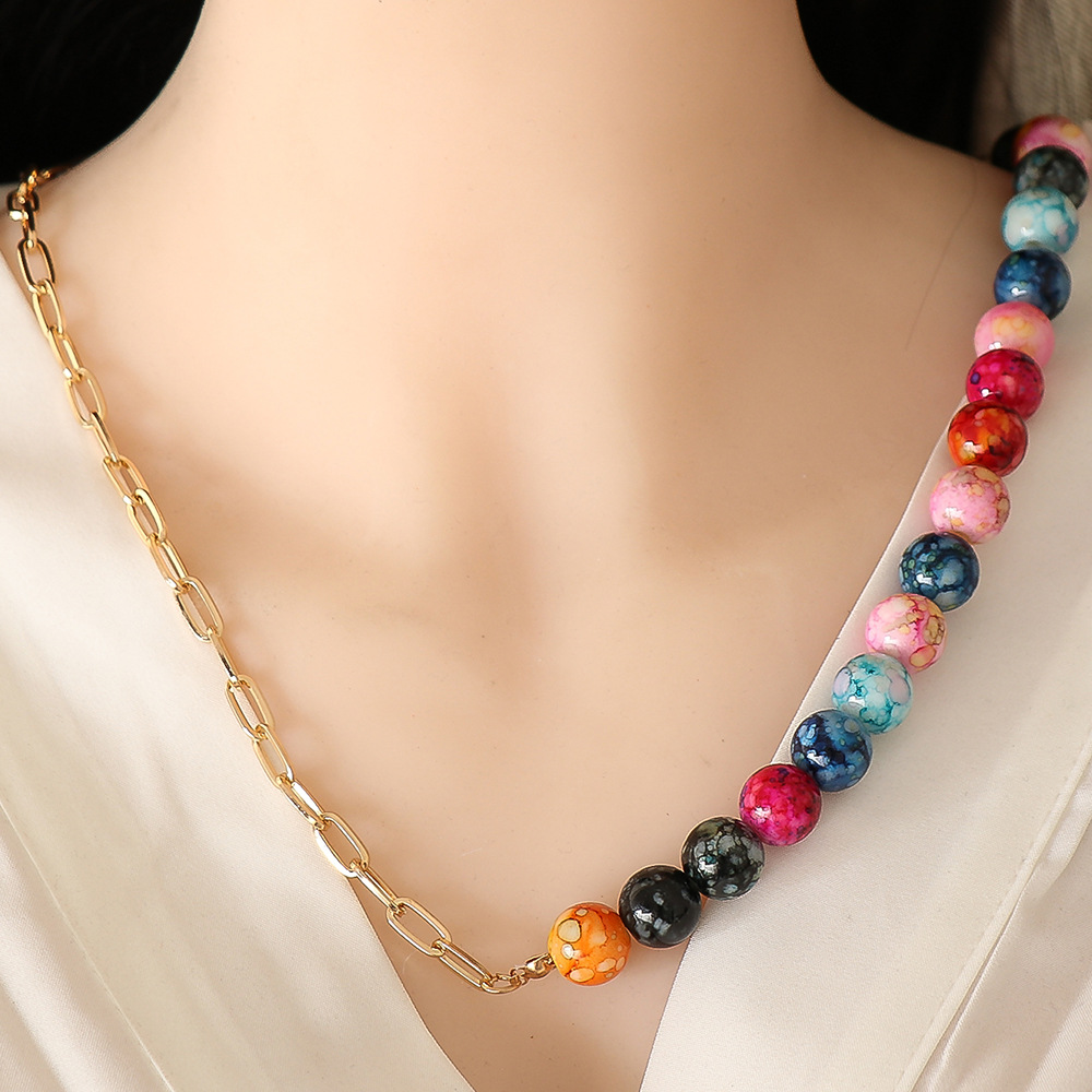 Bohemian Color Flower Orb Chain Splicing Necklace display picture 1