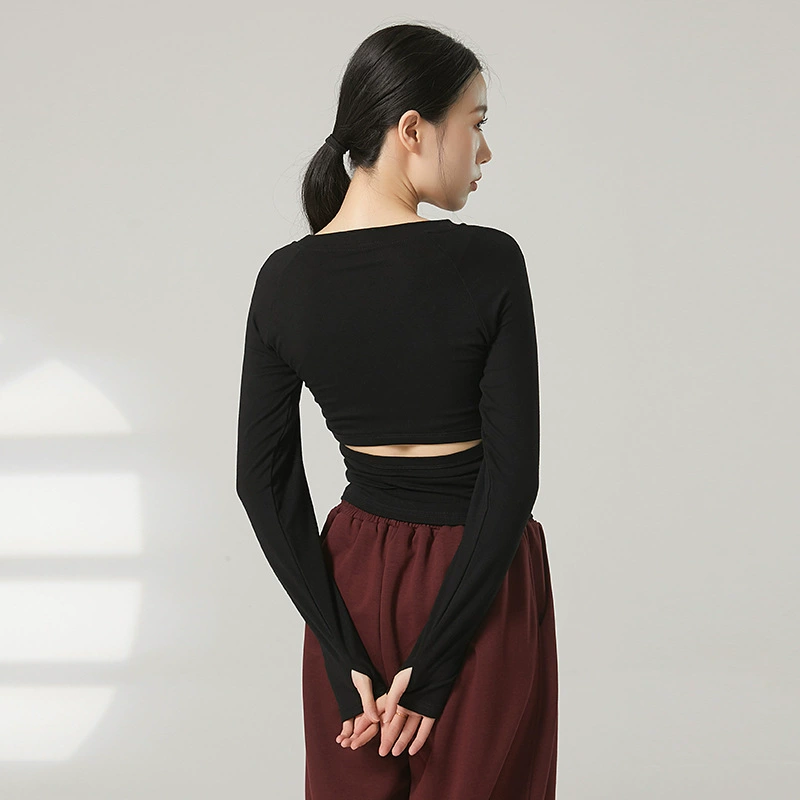 Танцевальная одежда для осени и зимы: современный танцевальный топ с длинными рукавами и открытой спиной, женский классический китайский танцевальный костюм