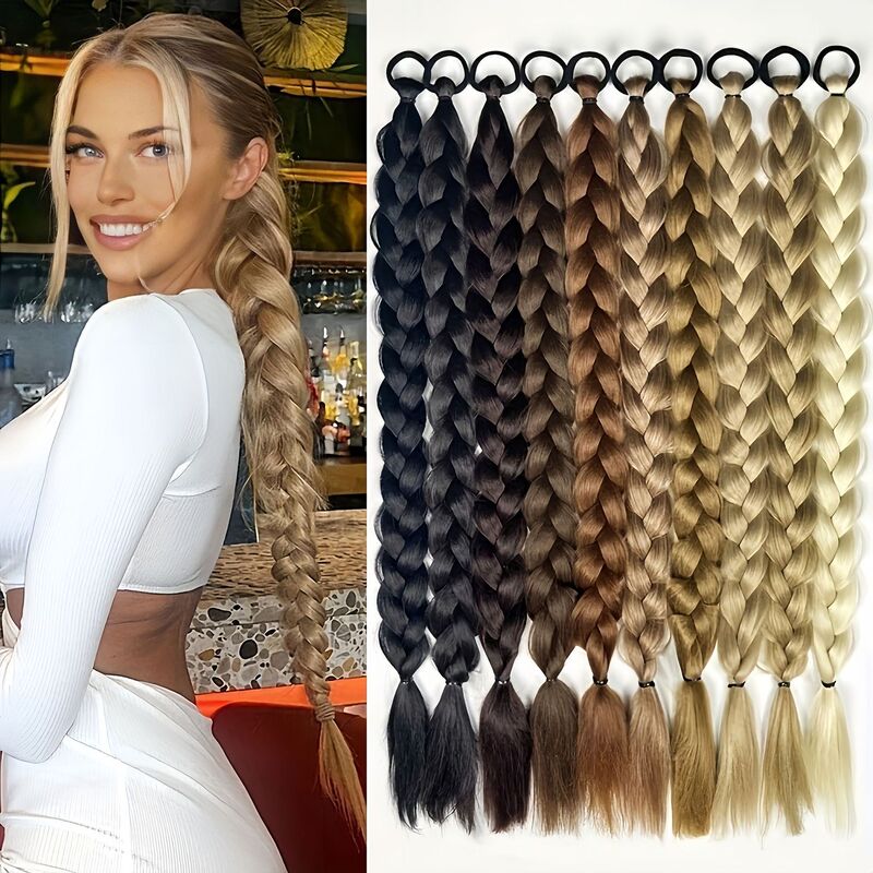 Long Braided Ponytail Wig for Women, Realistic Hair, Trendy Influencer Style, 24inch New Fishbone Braid Hair Extensions