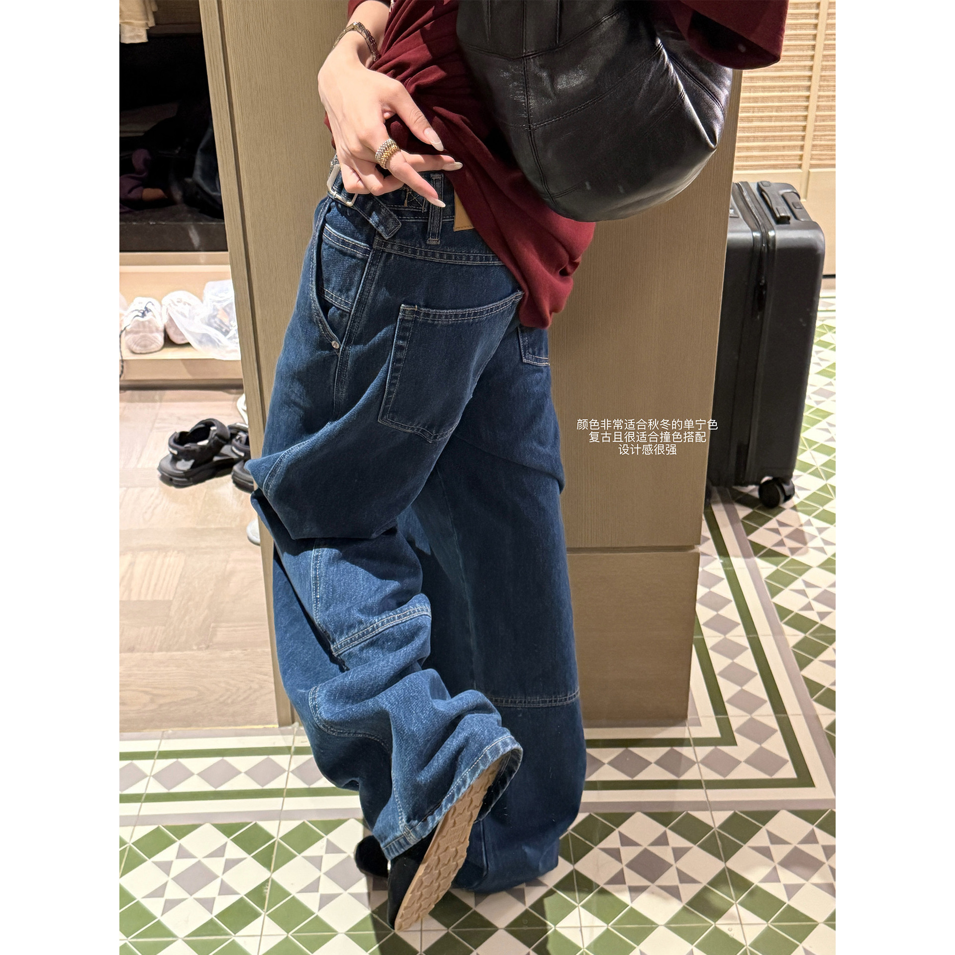 Superniniyy Design Retro Blue Denim Heavy Industry Loose Slimming Look Floor-Length Casual Wide-Leg Jeans for Women