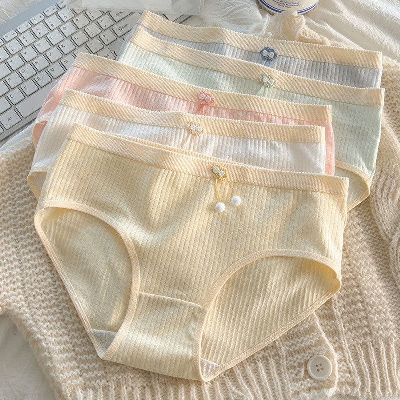 Factory in stock girls underwear cotton underwear breathable cotton antibacterial crotch mid-waist cherry bow briefs