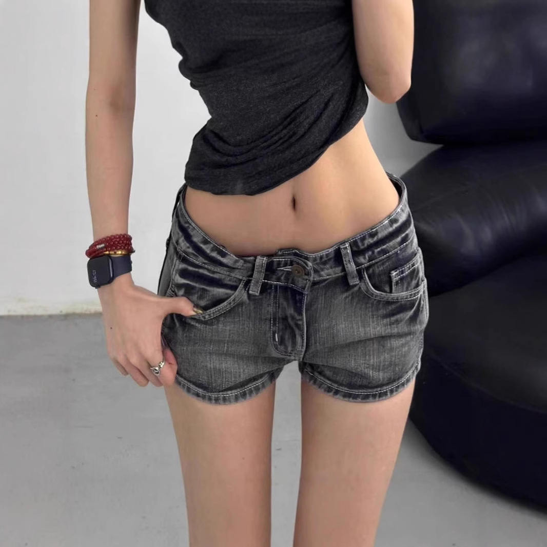 美式辣妹水洗牛仔短裤女春季小个子低腰弹力紧身显瘦包臀热裤子女