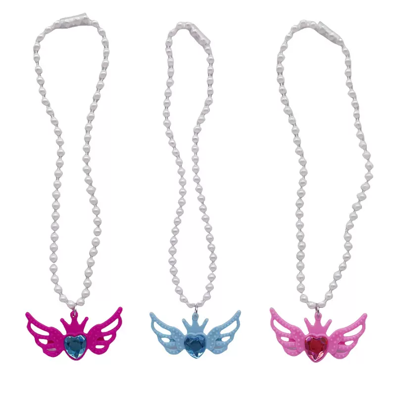 女孩带珠光珍珠翅膀项链 儿童皇冠爱心吊坠玩具 厂家直销饰品