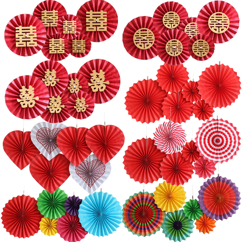Holiday Festive Supplies Bronzing Paper Fan Flower Set Home Party Wedding Decoration Set 8 Pcs Paper Fan Set