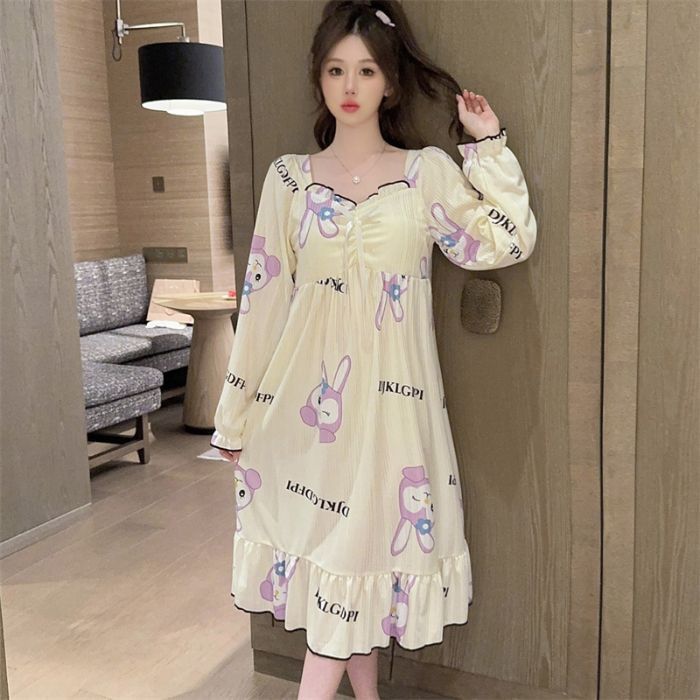 Venta al por mayor transfronteriza otoño nuevo estilo con almohadilla para el pecho imitación algodón camisón de manga larga pijama de estilo princesa de dibujos animados dulce servicio a domicilio femenino