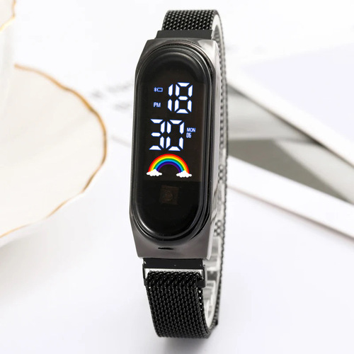Fashion Creative LED Bracelet Watch Magnet Clasp Milan Strap M4 Rainbow Digital Night Light Children's Sports Bracelet Watch