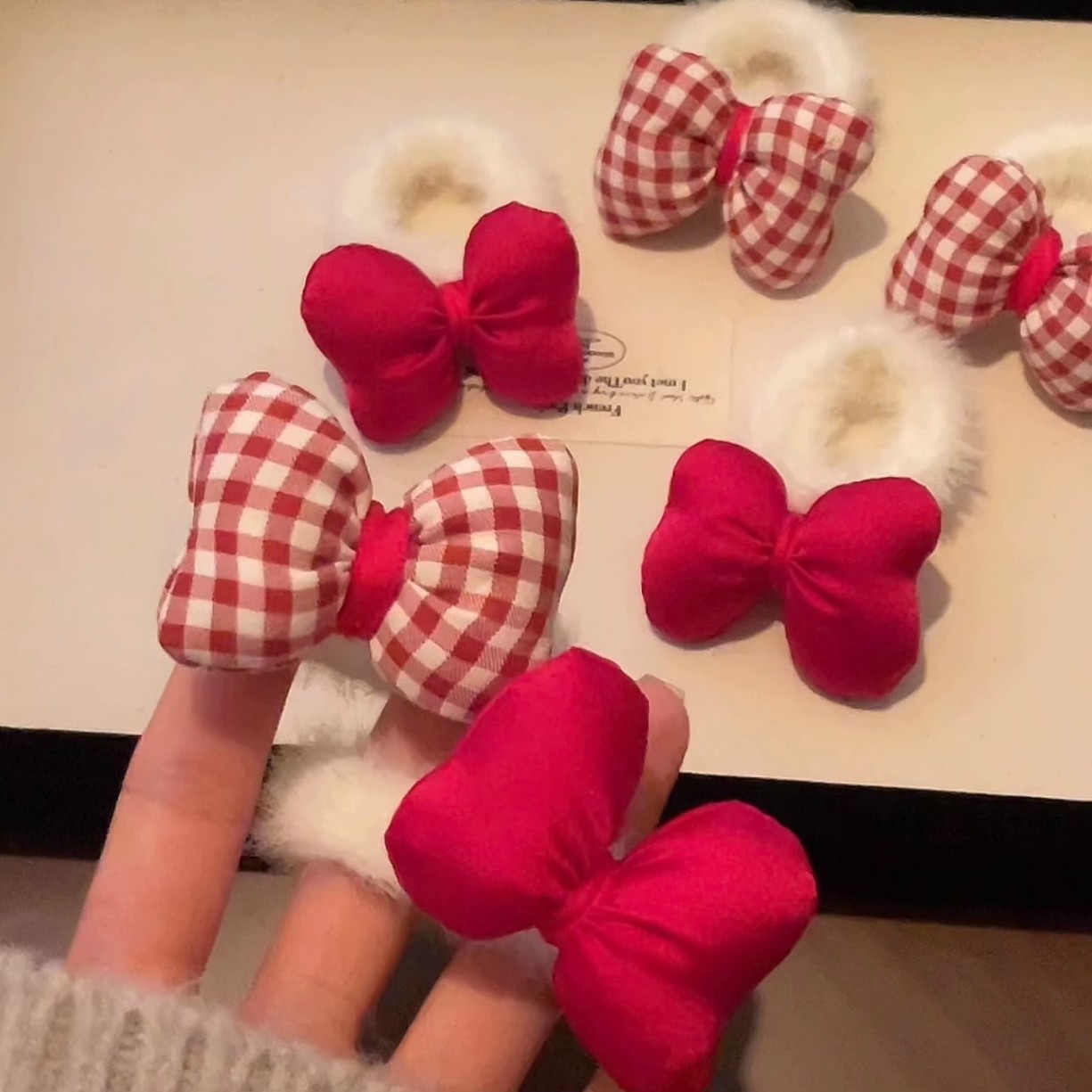 새해 빨간 활 봉제 머리 반지 여성을위한 마루 베니 머리 수건 반지 어린이 머리 밧줄 부화