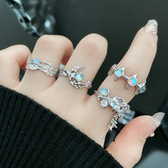 Irregular Texture Folded Moonstone Open Ring for Women, Simple, Personality, Elegant, Versatile, Cross-border Ring, Fashion Accessory