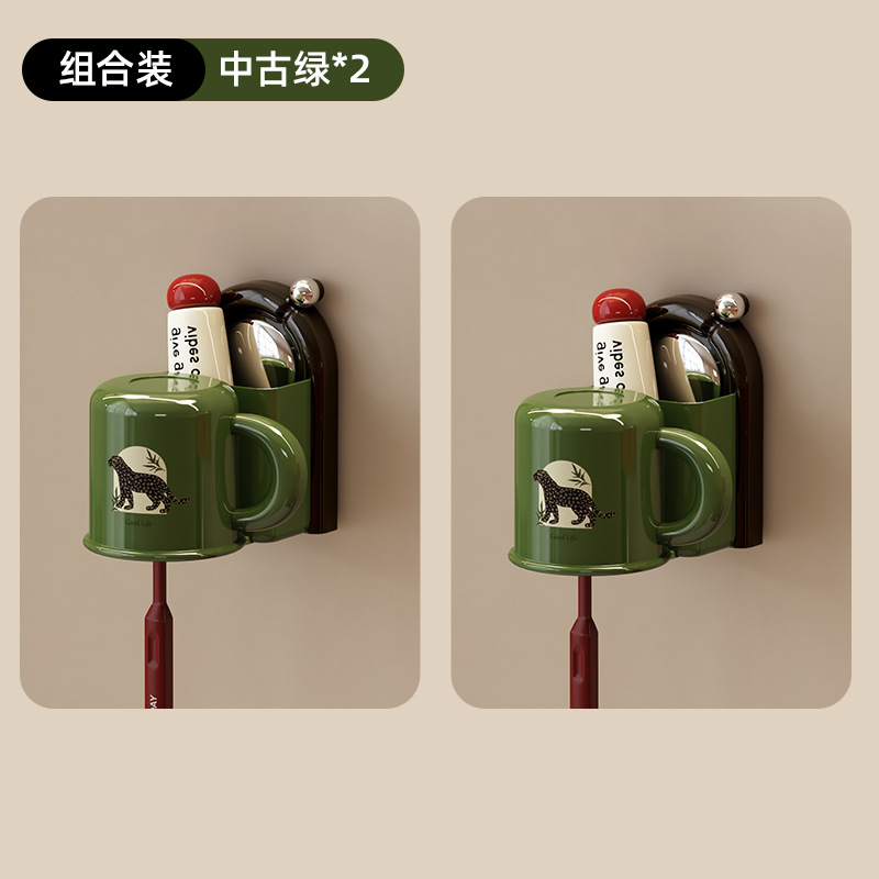 家庭用歯ブラシと歯磨きカップ収納ラックマウスウォッシュカップ壁掛けパンチフリーストレージアンティークスタイルバスルーム歯ブラシカップハンガー|undefined