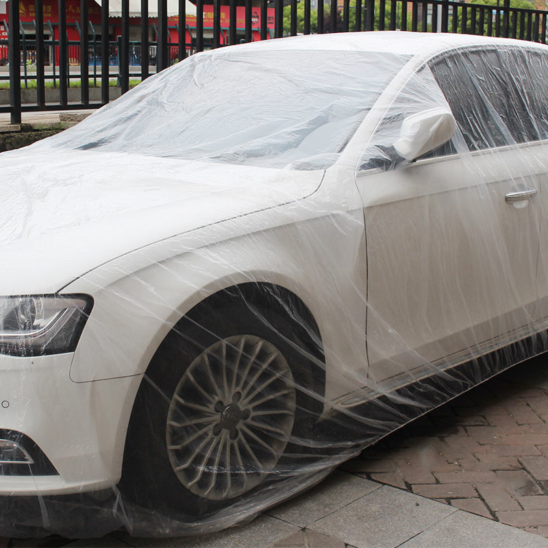 壹次性車衣防曬雨塑料透明車罩汽車防塵套通用簡易噴漆防護罩跨境