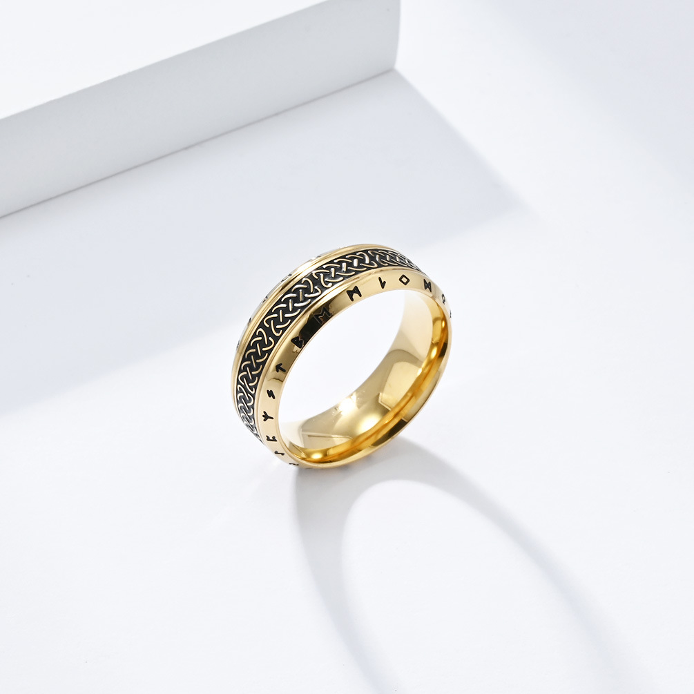 Cruz-frontera Estilo nórdico retro nudo celta Viking texto titanio acero anillo apenado nicho personalizado accesorios de los hombres