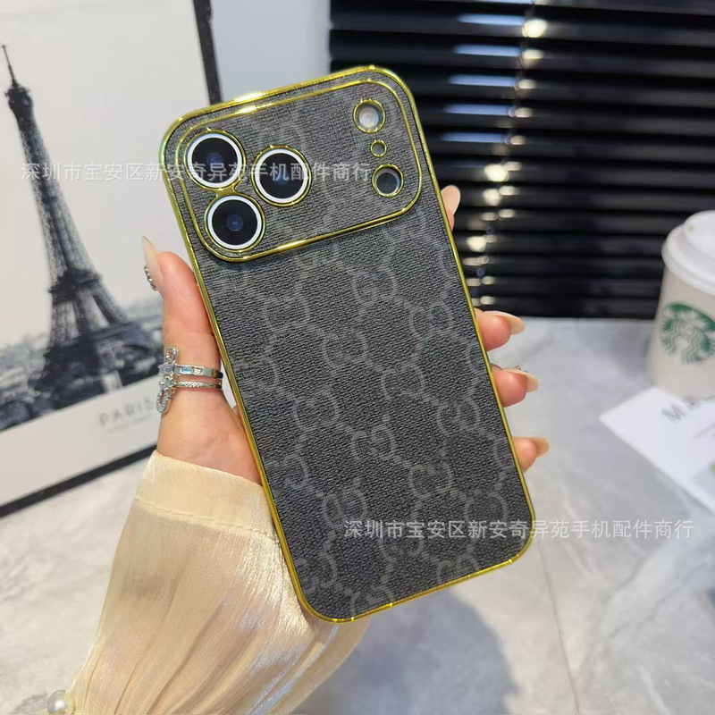 跨境爆款电镀贴皮保护套适用iPhone17Promax高级感防摔苹果手机壳|undefined