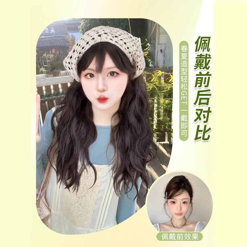 Pelucca completa sombrero de mujer cabello de verano turbante de triángulo pelucca larga rizada pelucca media cubierta